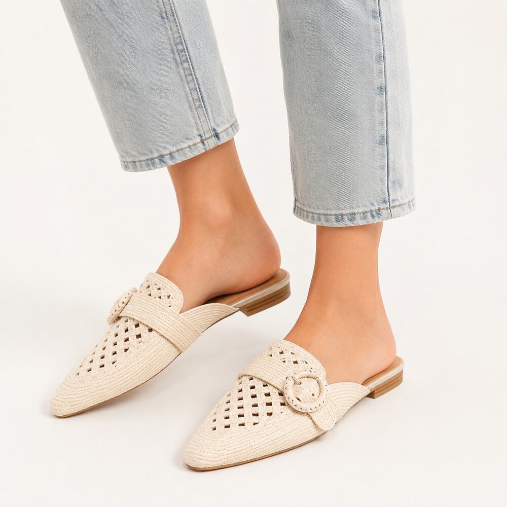 New Nine West Cleigha Woven Mule Flats Cream Size 8.5